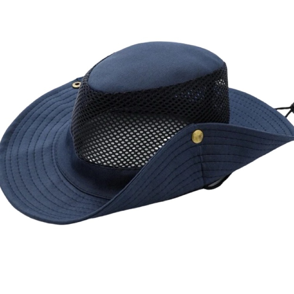 Beige Wide-Brim Outdoor Hat – Mesh Ventilation & Chin Strap